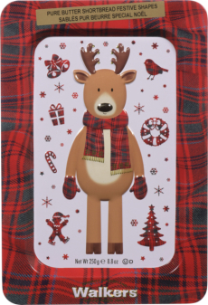 Walkers Pure Butter Shortbread - Festiveshapes Reindeer Tin