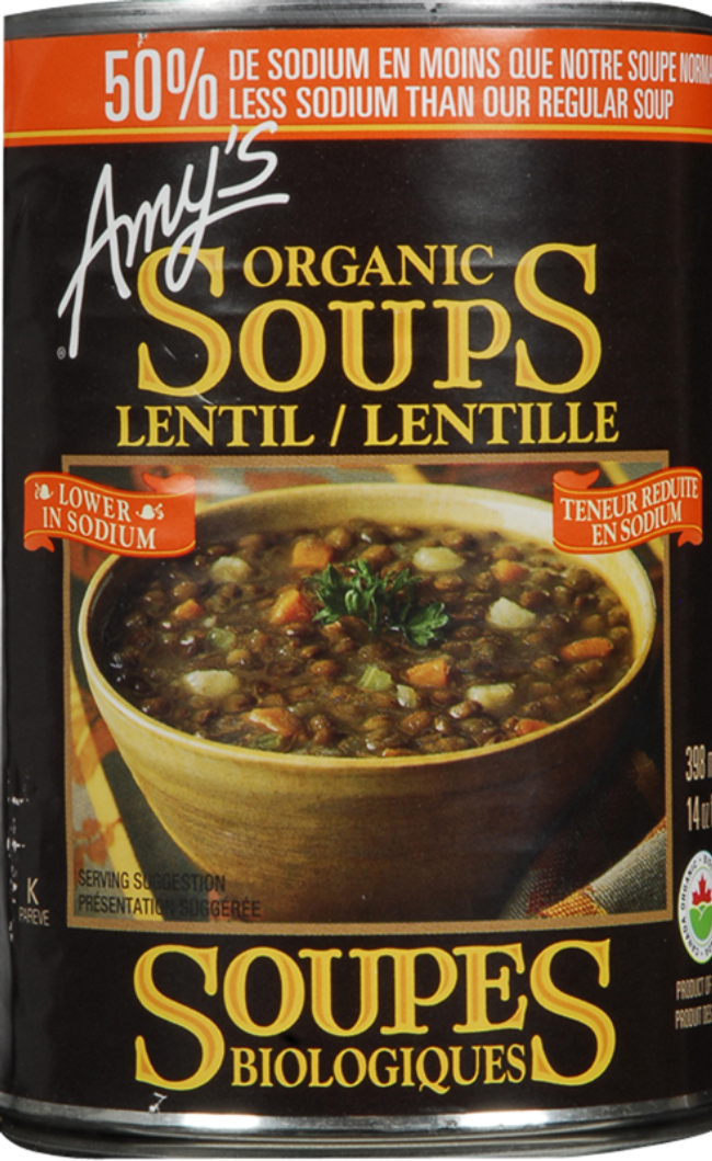 Amy's Soupe De Lentilles Biologique Légère En Sodium, 398 Ml -- 12 Par Boîte