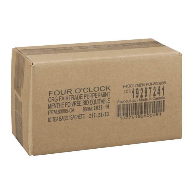 Four O'clock Organic Peppermint Herbal Tea Bag, 1.3 G -- 80 Per Case
