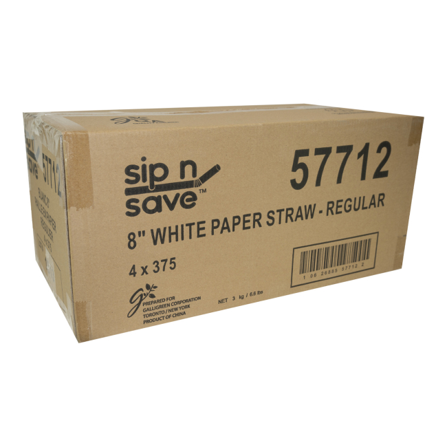 Sip N' Save White Milkshake Paper Straw, 8 In Diameter -- 1500 Per Case