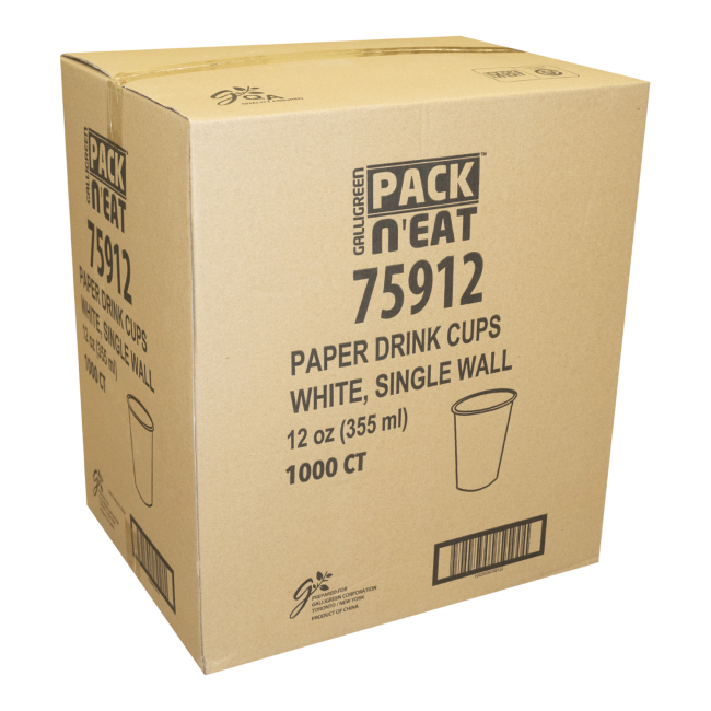 Pak2go Single Wall White Paper Cup, 12 Oz -- 1000 Per Case