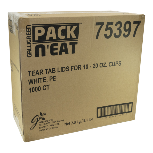Pack N' Eat Couvercle À Languette Déchirable En Ps Blanc Pour Tasse Chaude De 10 À 20 Oz -- 1 000 Par Caisse