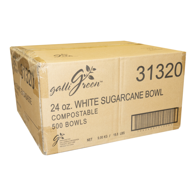 Galligreen White Sugarcane Bowl, 24 Oz Capacity -- 500 Per Case