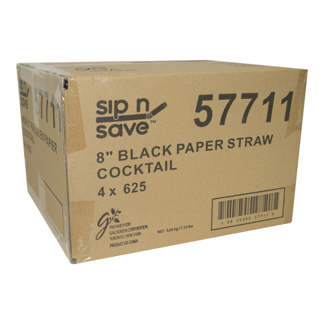 Sip N' Save Black Cocktail Paper Straw, 8 In -- 2500 Per Case
