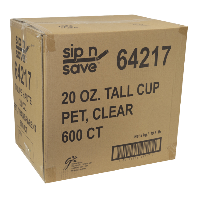 Sip N' Save Grand Gobelet Transparent En Pet Non Emballé, 20 Oz -- 600 Par Caisse