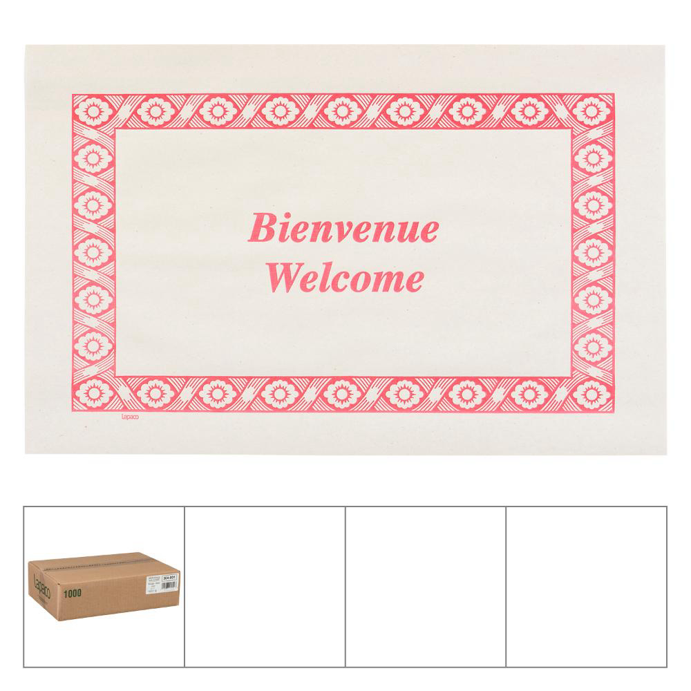 Lapaco Red Newsprint Straight Edge Bienvenue/welcome Placemat, 9 X 13.5 In -- 1000 Per Case