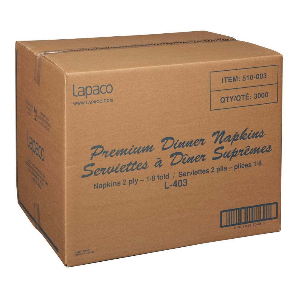 Lapaco 2 Ply 1/8 Fold White Dinner Napkin, 150 Count -- 20 Per Case