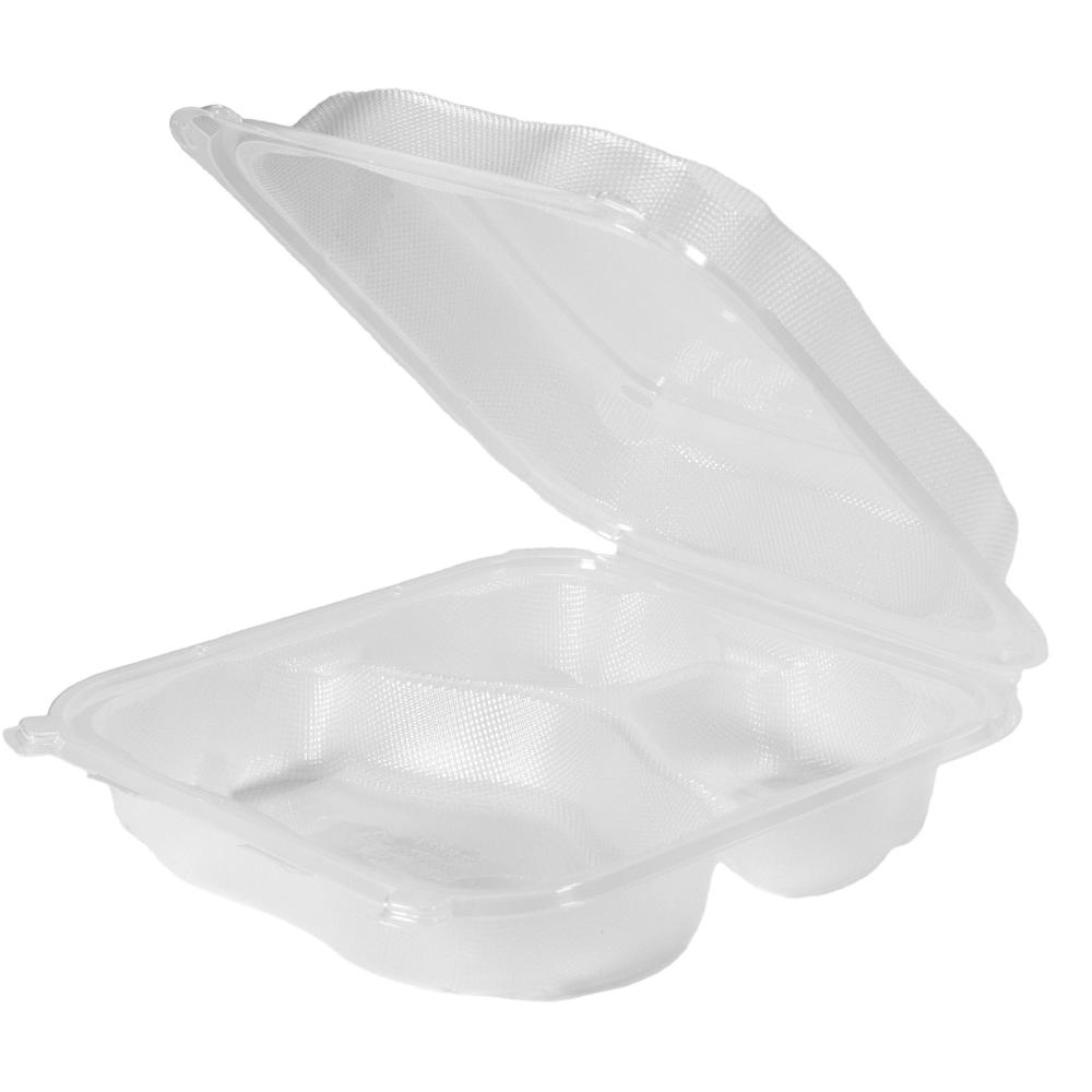 Genpak 9 X 9 In Clear Polypropylene Three-compartment Hinged Square Container, 75 Count -- 2 Per Case