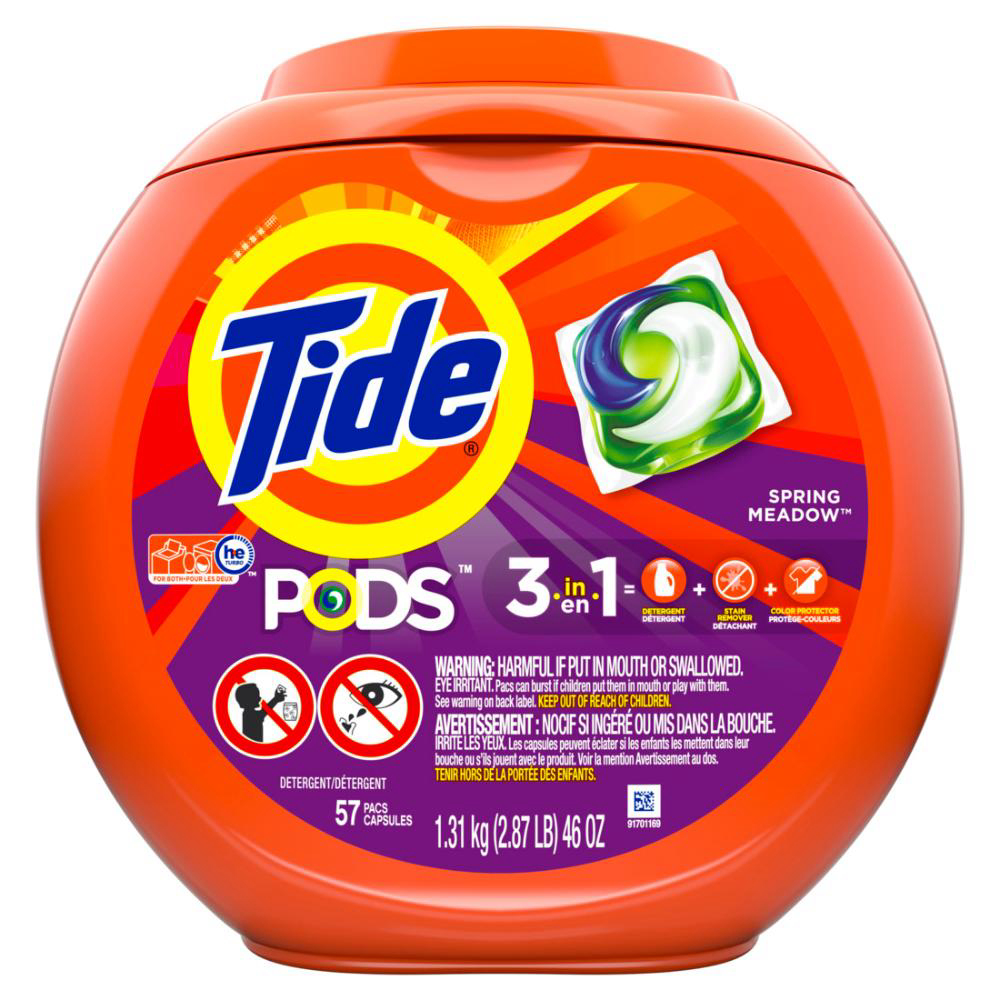 Tide Spring Meadow Laundry Detergent Pods, 57 Count -- 4 Per Case
