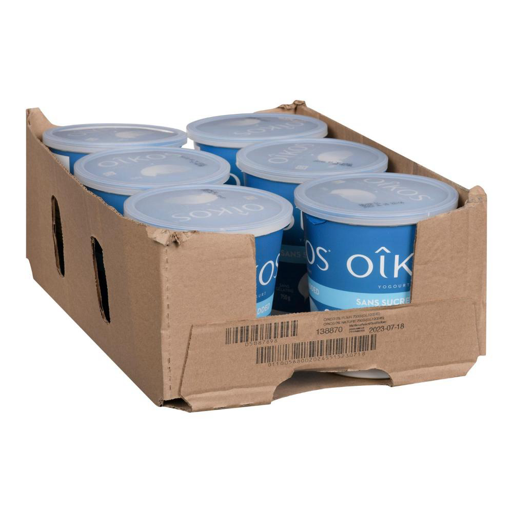Oikos 0 Percent Milk Fat Plain Greek Yogurt, 750 G -- 6 Per Case