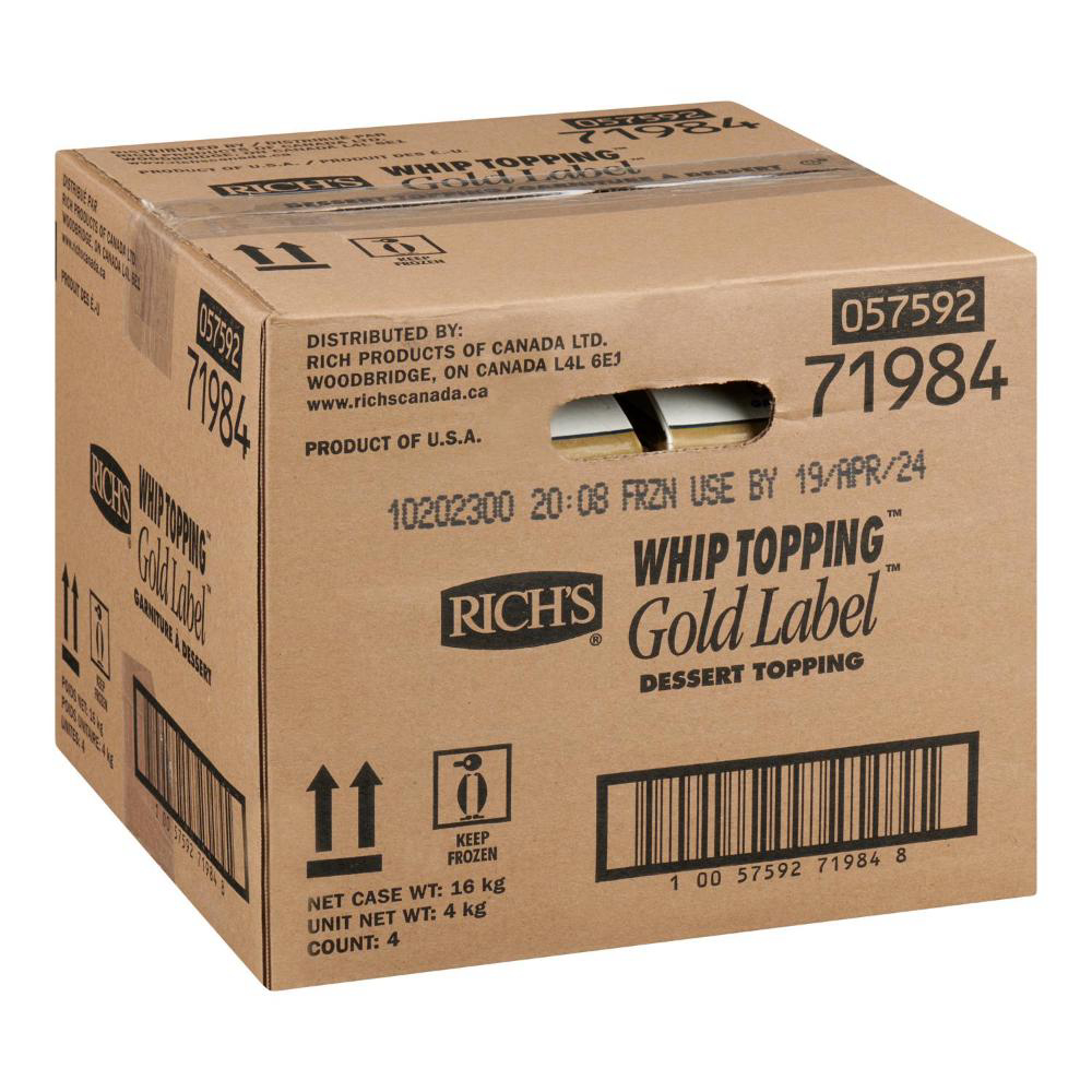 Rich's Gold Label Whip Topping, 4 Kg -- 4 Per Case