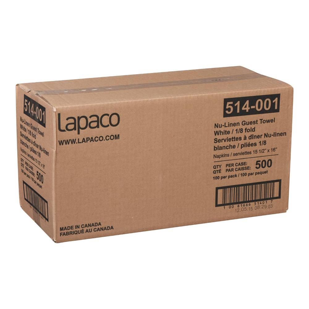 Lapaco Nu-linen Guest Towel White 1/8 Fold Dinner Napkin, 100 Count -- 5 Per Case