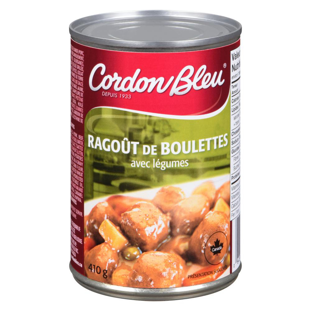 Cordon Bleu Meatballs In Gravy With Vegetables, 410 G -- 24 Per Case