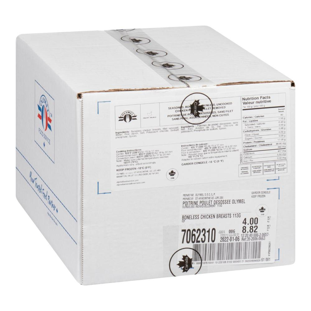 Olymel 4 Oz Iqf Boneless Chicken Breast, 4 Kg