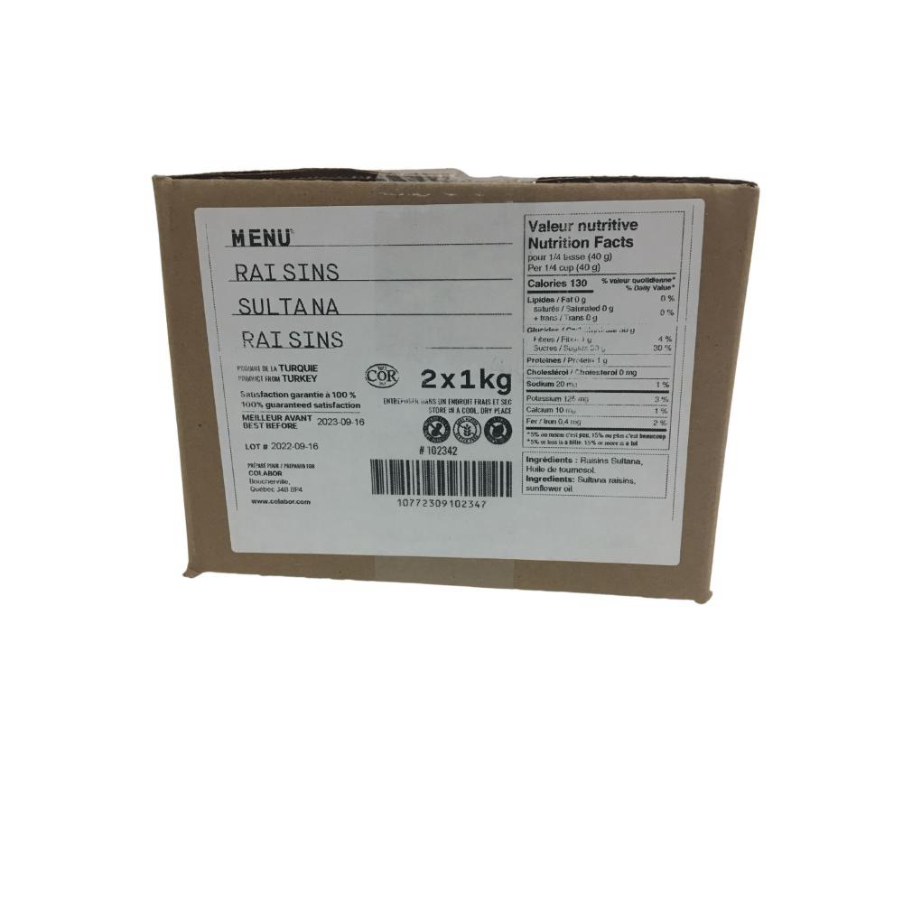 Menu Dried Sultana Raisins, 1 Kg -- 2 Per Case