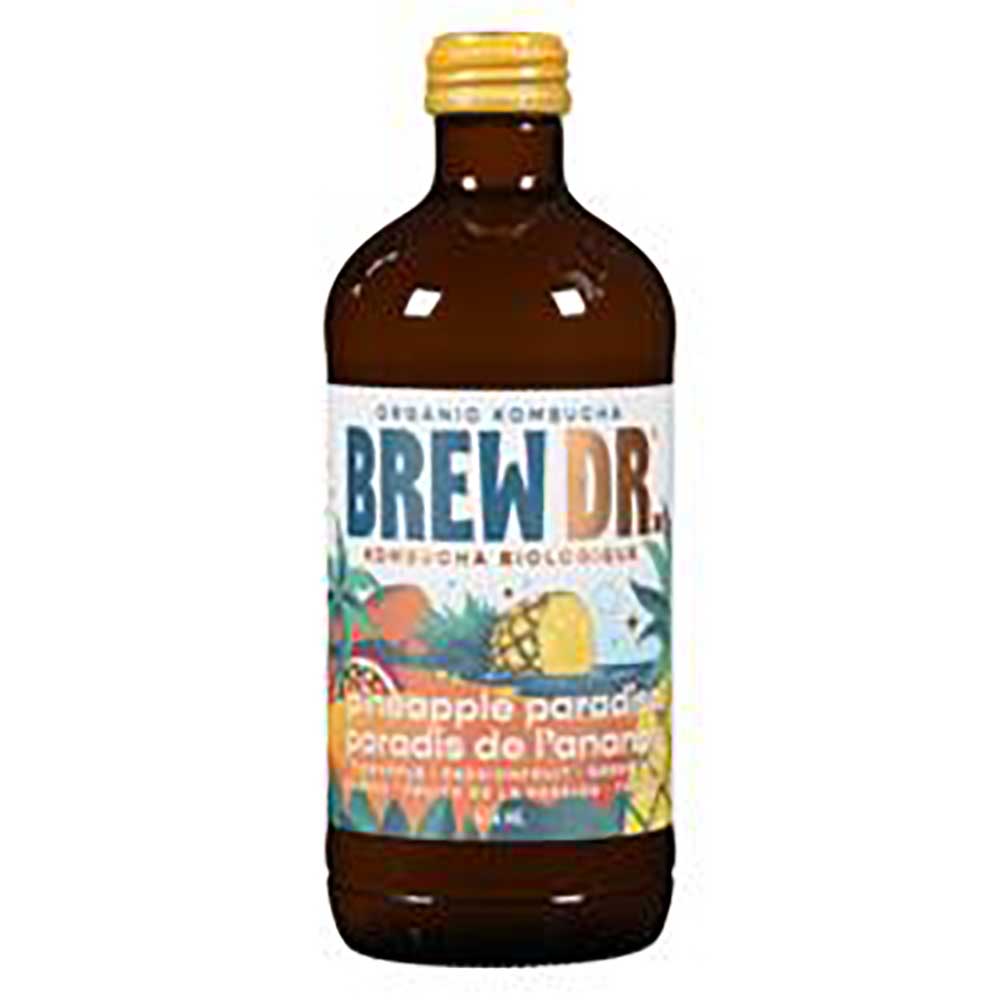 Brew Dr. Kombucha Biologique Au Fruit De La Passion Et Au Thé Vert Pineapple Paradise, 414 Ml -- 12 Par Boîte